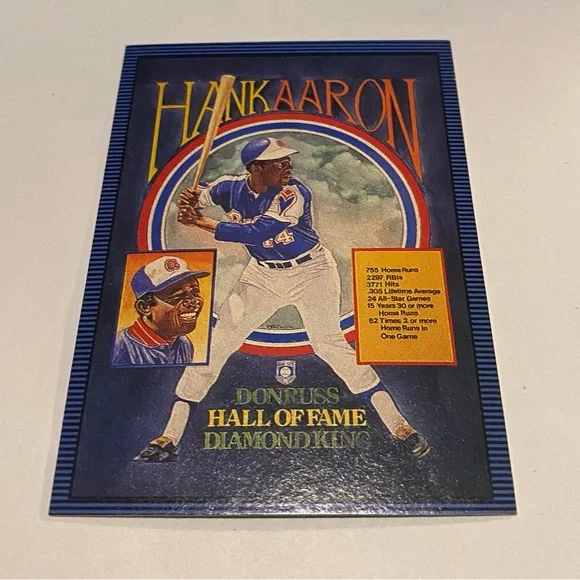 Hank Aaron 1986 Donruss Hall of Fame Diamond Kings Baseball Card # 602 Vintage - Picture 3 of 3